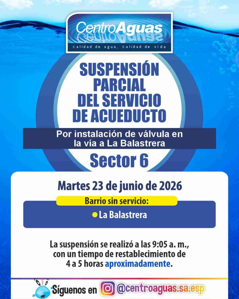 Suspensión parcial del servicio de acueducto del sector 6