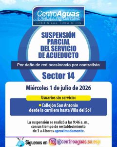 Suspensión parcial del servicio de acueducto del sector 14