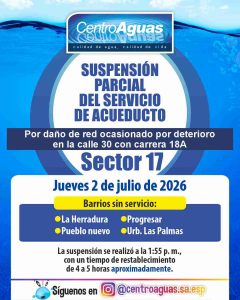 Suspensión parcial del servicio de acueducto del sector 17